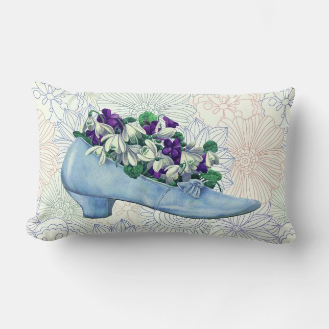 Victorian Blue Shoe-Blommigt Lumbarkudde (Framsida)