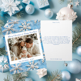 Victorian Blue Snowflake-julfoto Tack Kort