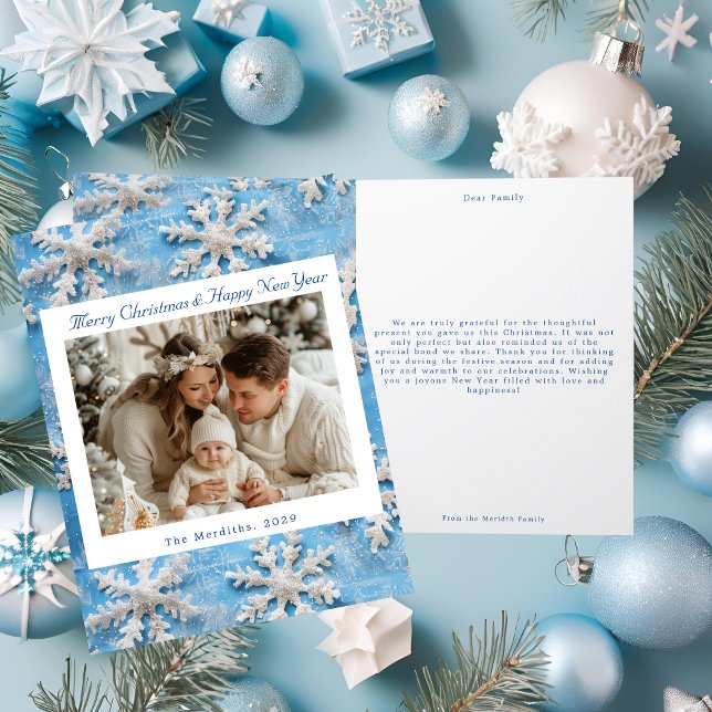 Victorian Blue Snowflake-julfoto Tack Kort (Skapare uppladdad)
