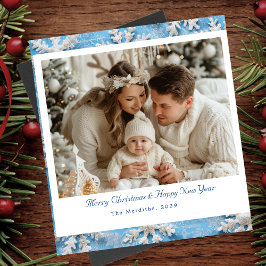 Victorian Blue Snowflake-julfoto Tack Kort