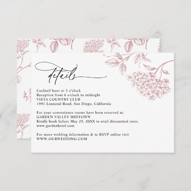 Victorian Blush Pink Floral Wedding Details  Tilläggskort (Fram/baksida)