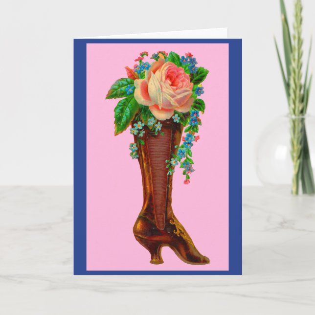 Victorian boot holding flowers kort (Framsida)