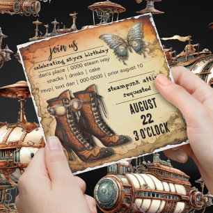 Victorian Boots   Steampunk Butterfly   Födelsedag Inbjudningar