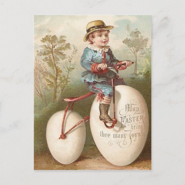 Victorian Boy Bicycle Påskägg Helg Vykort (Framsida)