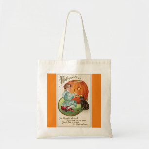 Victorian Boy Carving Pumpkin Halloween Tygkasse
