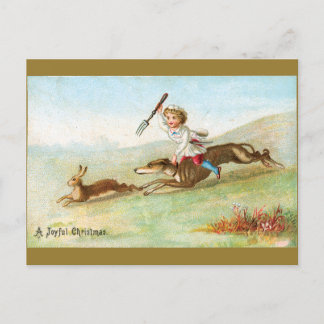 Victorian Boy Cook Chasing Rabbit Helg Vykort