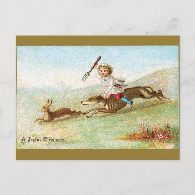 Victorian Boy Cook Chasing Rabbit Helg Vykort (Framsida)