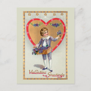 Victorian Boy med Valentine Heart och Lilacs Helg Vykort