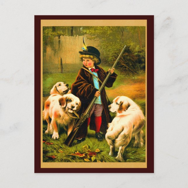 Victorian Boy och St Bernard Hundar Vykort (Framsida)