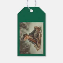 Victorian Boy på en Sled Presentetikett