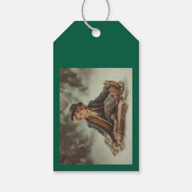 Victorian Boy på en Sled Presentetikett (Framsidan)