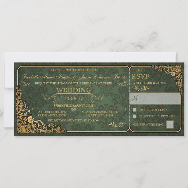 Victorian Bröllop Biljett bjudande med OSA Inbjudningar (Framsida)
