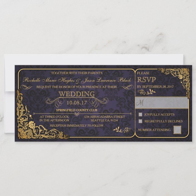 Victorian Bröllop Biljett bjudande med OSA Inbjudningar (Framsida)