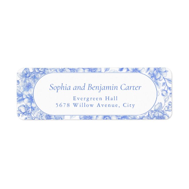 Victorian Bröllop Blommigt Nåt blått Returadress Etikett (Framsidan)