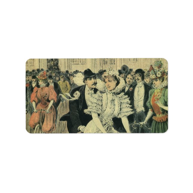 Victorian Bröllop Bride och Groom Newlyed Bicycle Adressetikett (Framsidan)