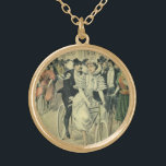 Victorian Bröllop Bride och Groom Newlyed Bicycle Guldpläterat Halsband<br><div class="desc">Vintage illustration av bilden av kärlek och romantik Victorian bröllop,  med en brud i hennes bröllop-grav och slöja och groomen i hans tuxedo. En romantisk design med make och hustru nylyweds som kör en antika tandemcykel efter deras ceremoni i bröllop,  omgiven av gäster och medlemmar av bröllopsfesten.</div>