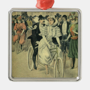 Victorian Bröllop Bride och Groom Newlyed Bicycle Julgransprydnad Metall