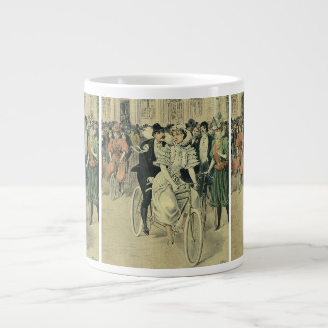 Victorian Bröllop Bride och Groom Newlyed Bicycle Jumbo Mugg (Framsidan)