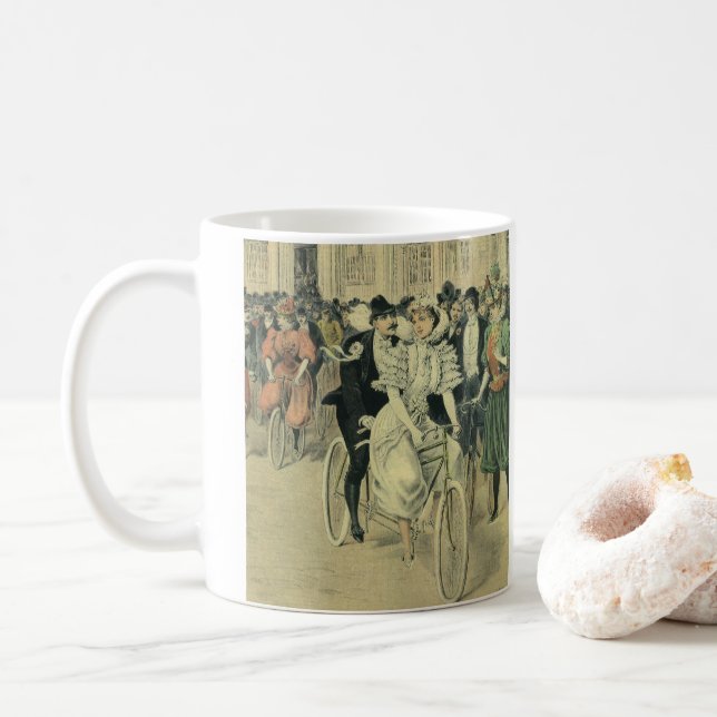 Victorian Bröllop Bride och Groom Newlyed Bicycle Kaffemugg (Med munk)