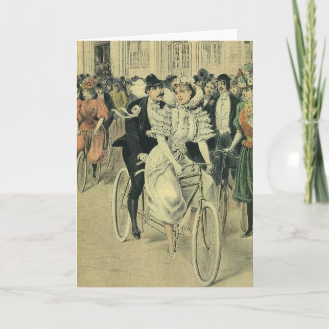 Victorian Bröllop Bride och Groom Newlyed Bicycle Kort (Framsida)