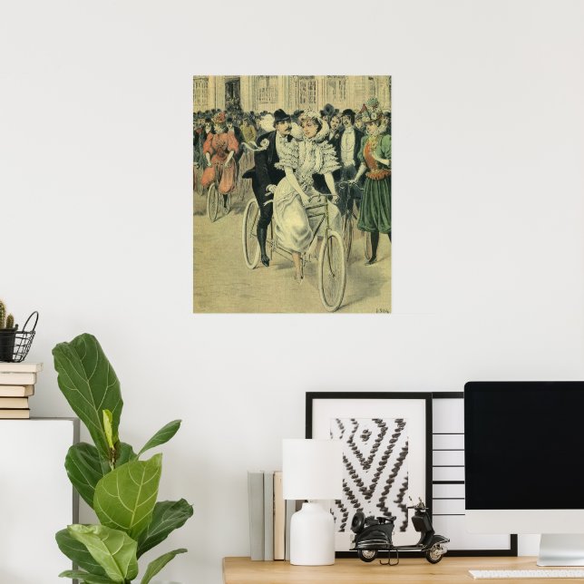 Victorian Bröllop Bride och Groom Newlyed Bicycle Poster (Hemmakontoret)