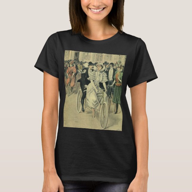 Victorian Bröllop Bride och Groom Newlyed Bicycle T-shirt (Framsida)
