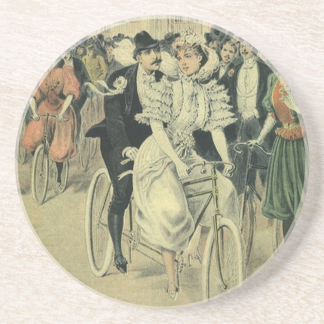 Victorian Bröllop Bride och Groom Newlyed Bicycle Underlägg (Framsidan)