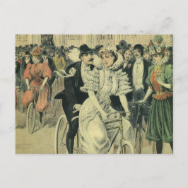 Victorian Bröllop Bride och Groom Newlyed Bicycle Vykort