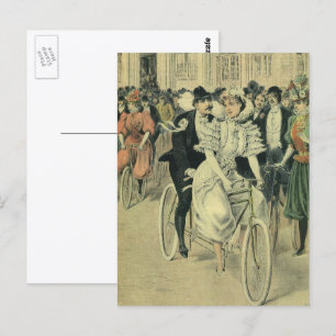 Victorian Bröllop Bride och Groom Newlyed Bicycle Vykort