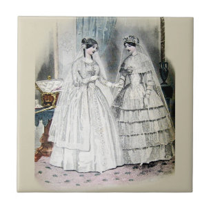Victorian Bröllop Dress Two Women Kakelplatta
