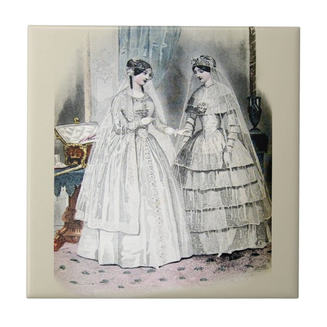 Victorian Bröllop Dress Two Women Kakelplatta (Framsidan)