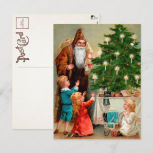 Victorian Brown Robed Santa Postcard Vykort