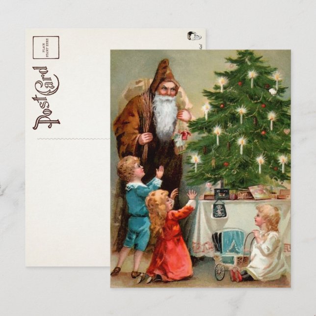 Victorian Brown Robed Santa Postcard Vykort (Fram/baksida)