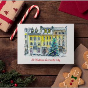 Victorian Brownstone Hand-Drawn City-jul Kort