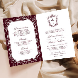 Victorian Burgundy Catholic QR Code Wedding Inbjudan
