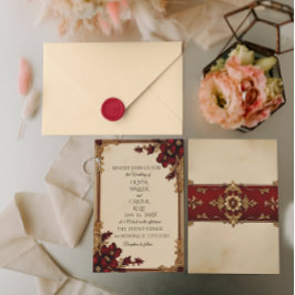 Victorian Burgundy Deep Red Blommigt Inbjudningar