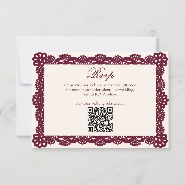Victorian Burgundy Elfenbensspets Bröllopswebbplat OSA Kort (Framsida)