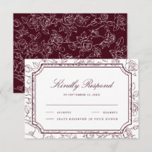 Victorian Burgundy Floral Line Art Wedding