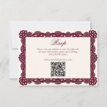 Victorian Burgundy Ivory Lace Wedding Website QR