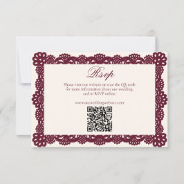 Victorian Burgundy Ivory Lace Wedding Website QR OSA Kort