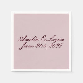 Victorian Burgundy Text på Mauve Bröllop Cocktail Pappersservett