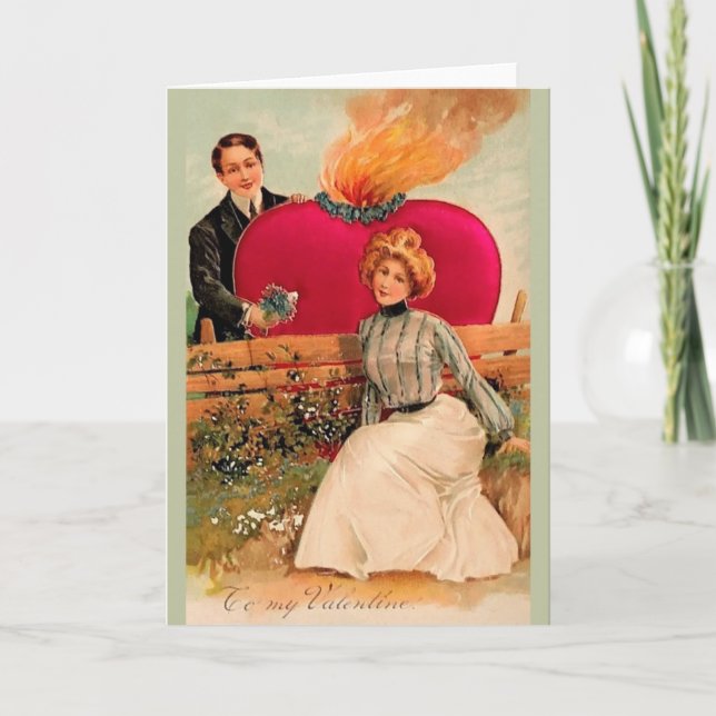 Victorian Burning Heart Valentine Day Card Helgkort (Framsida)