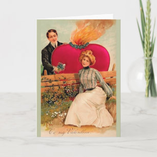 Victorian Burning Heart Valentine Day Card Helgkort
