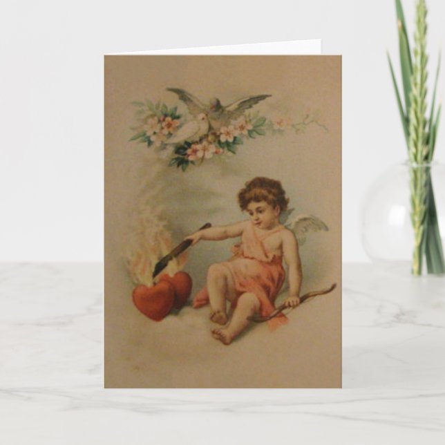Victorian Burning Hearts Valentine Day Note Card Helgkort (Framsida)