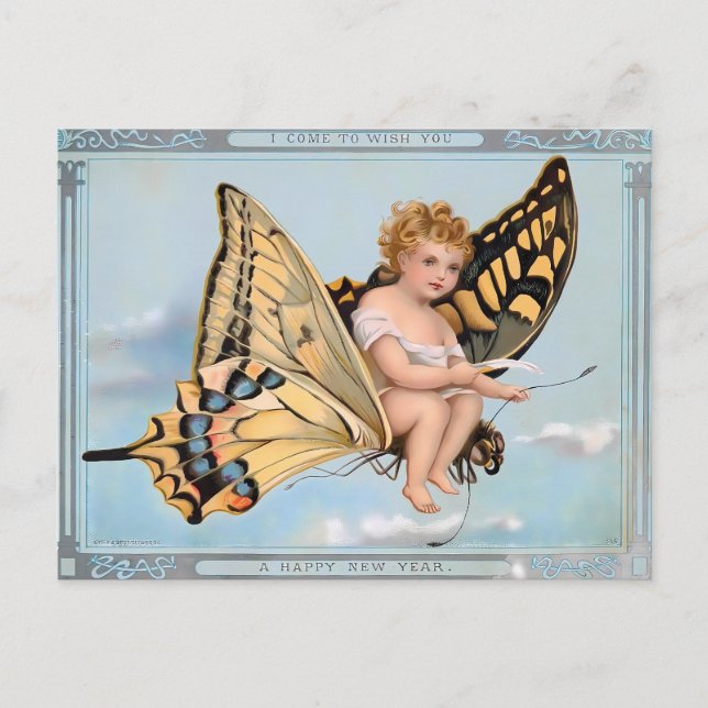 Victorian Butterfly Baby Angel  Vykort (Framsida)