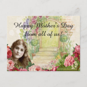 Victorian Cabbage Ro Woman Blommigt Door Vykort