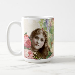 Victorian Cabbage Ro Woman Blommigt Kaffemugg