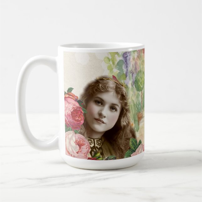 Victorian Cabbage Ro Woman Blommigt Kaffemugg (Vänster)