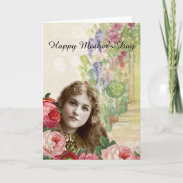 Victorian Cabbage Ro Woman Blommigt Kort