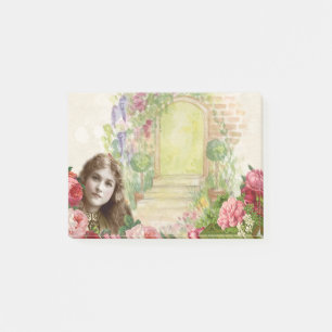 Victorian Cabbage Ro Woman Blommigt Post-it Block